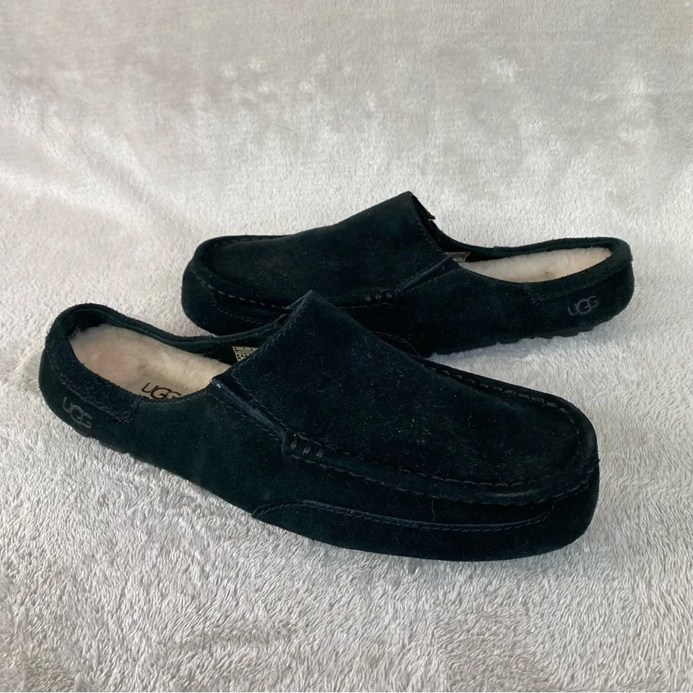 UGG Alamar Men Clog Slippers Size 8 Black Suede Shearling Sheepskin Slip On NEW